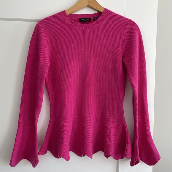 Ted Baker Bobbe London Peplum Sweater Pink Flared Top Cashmere Blend Womens S - Picture 2 of 14